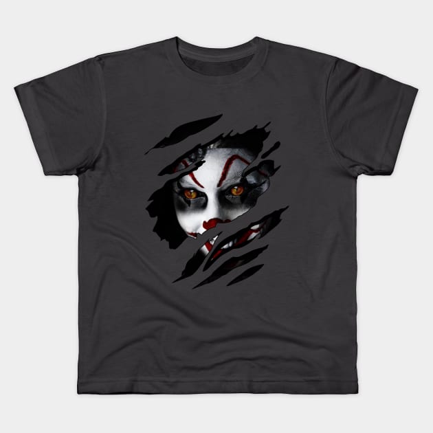 Scary Clown Shirt for Halloween Shirt tear illusion Kids T-Shirt by soccer t-shirts